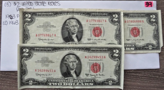 (3) $2 United States Notes -Red Seal