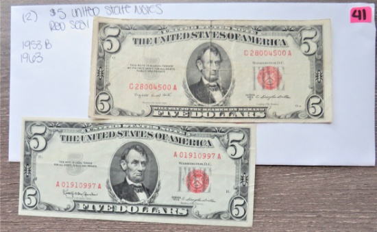 (2) $5 United States Notes- Red Seal