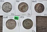 (5) Franklin Half Dollars