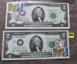 (2) $2 Federal Reserve Notes with Stamp