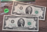(2) 1976 $2 Federal Reserve Notes Jul 4 1976 Stamps