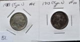 (2) 1913 Buffalo Nickels