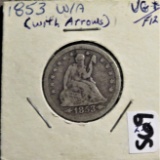 1853 Seated Liberty Quarter w/arrows