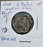 1944 2 Piastres Egypt KM#369 .045oz Silver