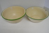 large beige and green enamel pot