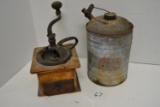 small galvanize gas can & coffee grinder