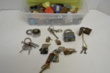 assortment of pad locks, key chains & keys