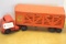 red meta; Structo truck cab W/ orange Structo stock trailer