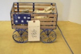 metal & wood wagon W/ toy gun, cast iron horses and decorative pieces