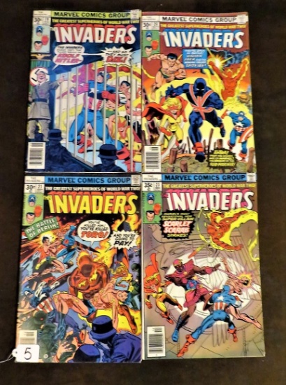 Marvel Comic "The Invaders" #19 Aug, #20 Sep, #21 Oct, #23 Dec (1977)