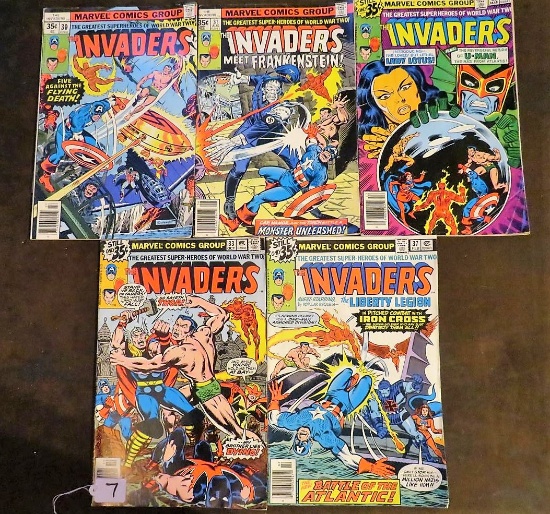 Marvel Comic "The Invaders" #30 July, #31 Aug, #33 Oct, #37 Feb, #38 Mar (1979)