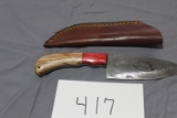 Damascus Blade Knife with Leather Sheath