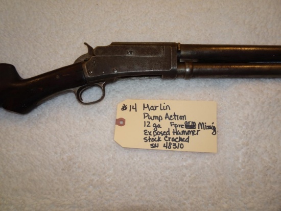 Marlin Pump Action 12 ga  Exposed Hammer Stock Cracked Missing Forearm