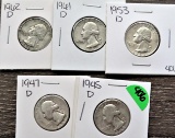 (5) Washington Silver Quarters