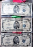 (2) $5 Blue Seal Notes, (1) $5 Silver Note