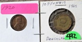 1920 Lincoln Cent, 1969 Foreign Coin