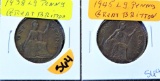 1938, 1945 Great Britton Large Cents