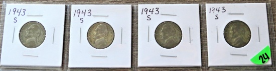 (4) 1943-S Silver Jefferson Nickels