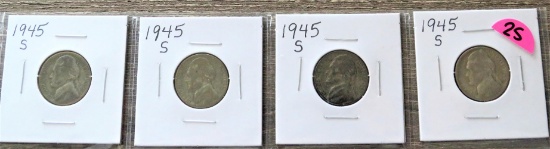 (4) 1945-S Silver Jefferson Nickels