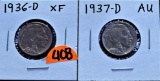 1936-D XF, 1937-D AU Nickel