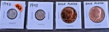 1942, 1943 Dimes, 2 Gold Plated Coins