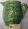 Green Stoneware Pitcher Water Lilly Decoration Fish Handle