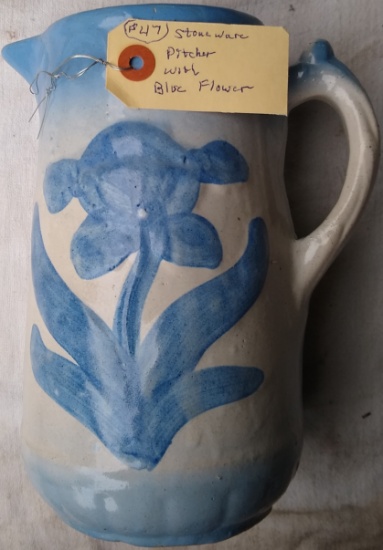 Stoneware Pitcher w/Blue Flower