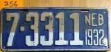 1932 NE License Plate 7-3311