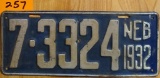 1932 NE License Plate 7-3324