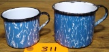 2x Blue & White Swirl Graniteware Mugs