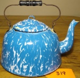 Blue & White Swirl Graniteware Gooseneck Tea Kettle