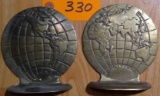 Pair Brass World Globe Bookends