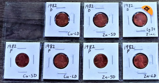 Set of all 7 Varieties of 1982 Lincoln Cent