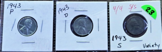 1943 P-D-S Lincoln Wheat Cents