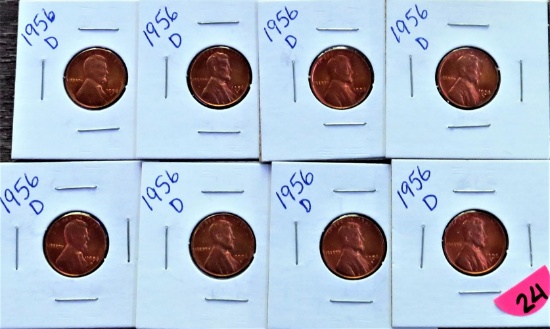 (8) 1956-D Uncirculated Lincoln Wheat Cents