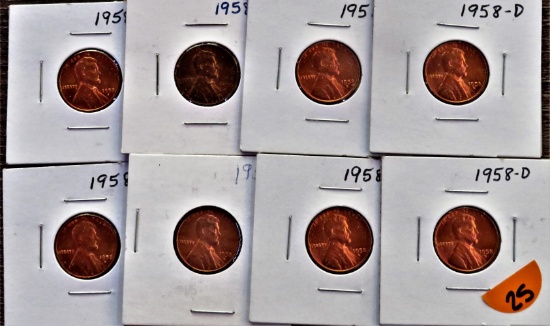(8) 1958-D Uncirculated Lincoln Wheat Cents