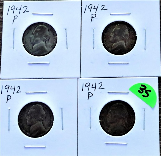 (4) 1942-P Silver Jefferson Nickels