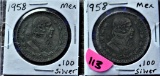 2 Mexico Silver 1 Peso 1958