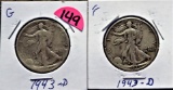 (2) 1943 Walking Liberty Half Dollars