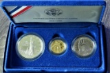 1986 Liberty $5 Gold, $1 Silver, Clad Half