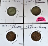 1930 6 Pence, 1941, 1958, 1975 Canadian Cents