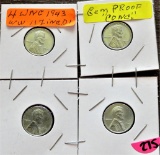 4 UNC 1943 WW2 Zinc Cents