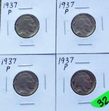 (4) 1937-P Buffalo Nickels