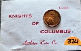 1967 Lincoln Cent Knights of Columbus