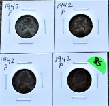 (4) 1942-P Silver Jefferson Nickels