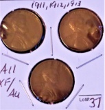 1911, 1912, 1913 Lincoln Cents