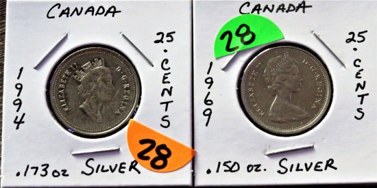 1969, 1994 Canada Cents