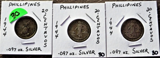 (3) 1944 Philippine 20 Centavos