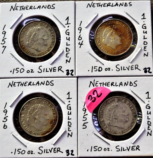 (4) Netherlands Silver Coins