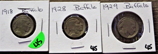 1918, 1928, 1929 Buffalo Nickels
